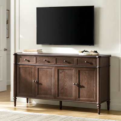 Hoai Derk Transitional 58" W 4-Door 2-Drawer Fluted Sideboard with Adjustable Shelves and Cable Management