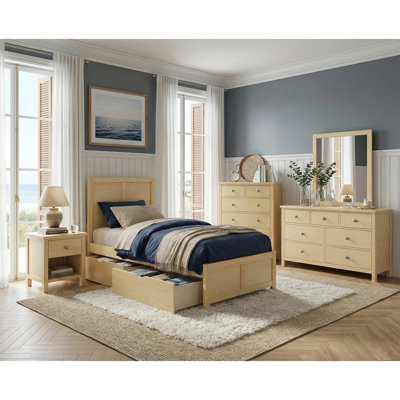 Lit plateforme contemporain de style lit simple avec coffre à jouets et meubles de chambre à coucher en bois de pin