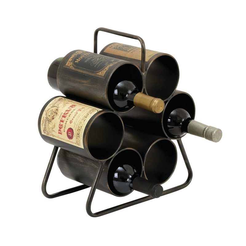 Black Industrial Metal 6-Bottle Tabletop Wine Rack