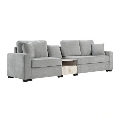 Modern 3-Seater Modular Sofa With Storage Armrest, Center Console, And Plush Pillows For Enhanced Comfort And Organization