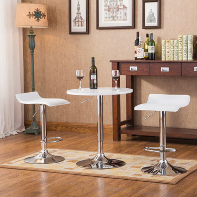 Ensemble de table de bar réglable en bois et en métal chromé et 2 tabourets pivotants réglables en chrome