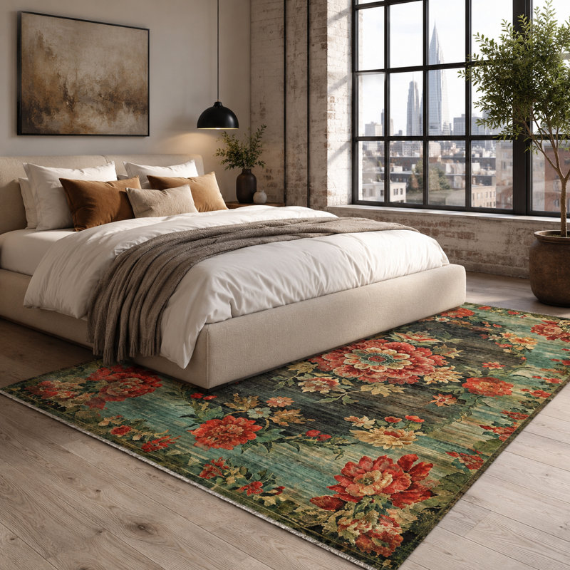 Oriental Cotton and Chenille Flatweave Area Rug, 160 cm round
