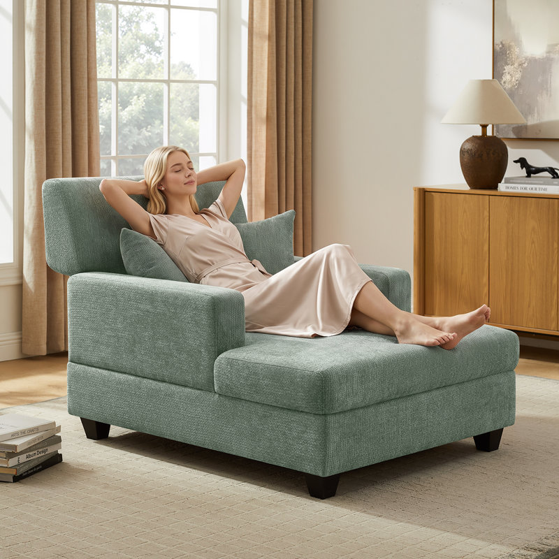 Chaise longue rembourrée en tissu 39,76 po, Chenille sauge