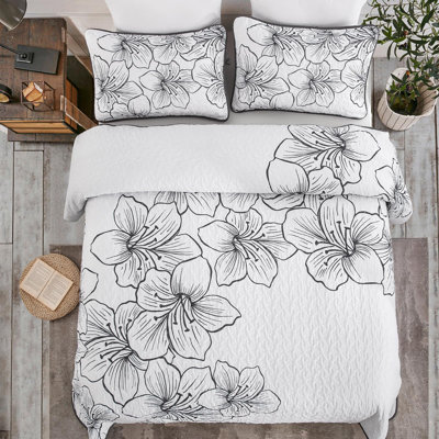 3 Piece Botanical Floral Quilt Set  with Pillow Shams Soft Lightweight Flower Bedding Set for All Season