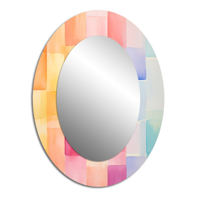 Paster Color Cubes Patterns I - Abstract Oval Decorative Mirror On Metal