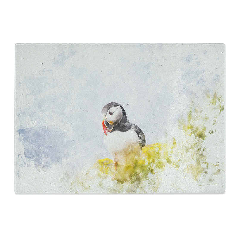 Tempered Glass Lone Atlantic Puffin Chopping Board, 20 cm x 28.5 cm