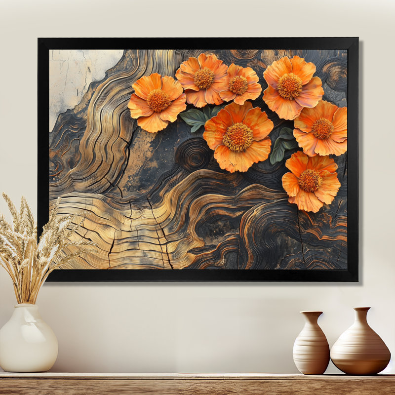 Ihno - Floral Wall Art, Reproduction encadrée d'une seule photo, H 30 po x l 40 po, Noir, noir, noir, noir
