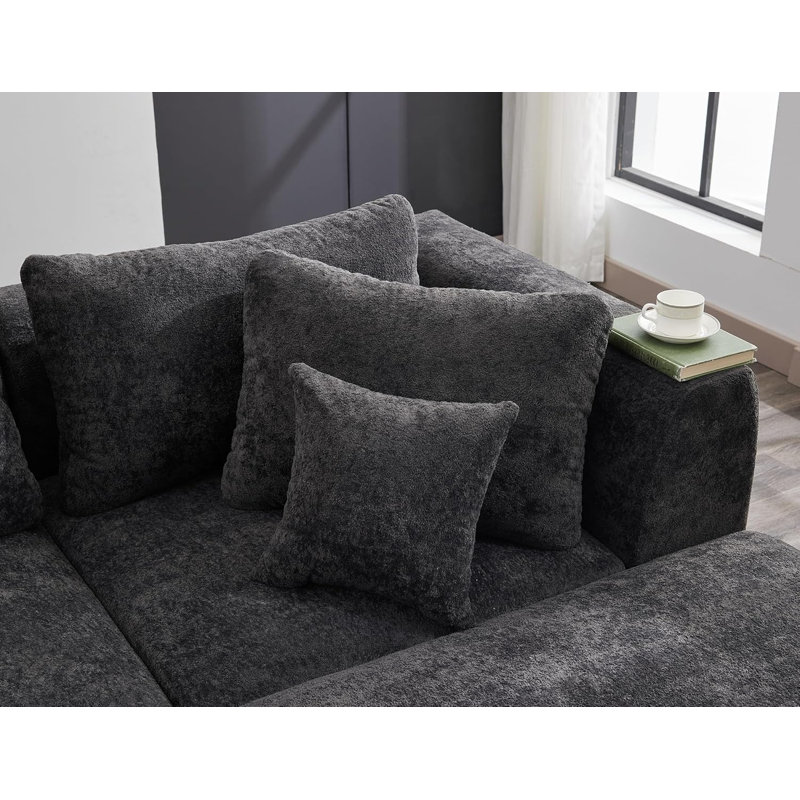 Canapés modulaires, canapé convertible avec repose-pieds, Velours côtelé noir
