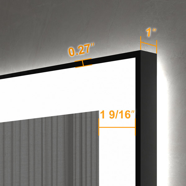 Detjon Black Framed Anti-Fog LED Lighted Dimmable Wall Mounted Bathroom Vanity Mirror