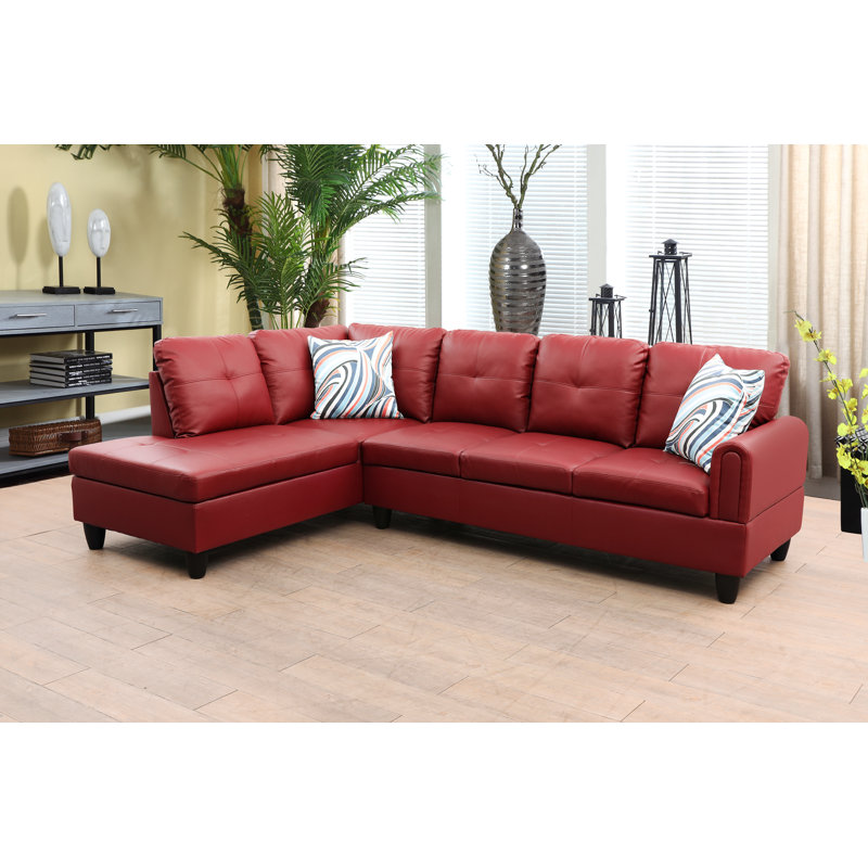 Renford Upholstered L-Shaped Sectional, Left Hand Facing, Red Faux Leather