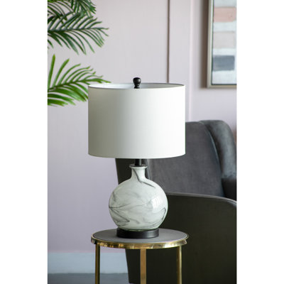 14x14x23" White And Grey Glass Table Lamp