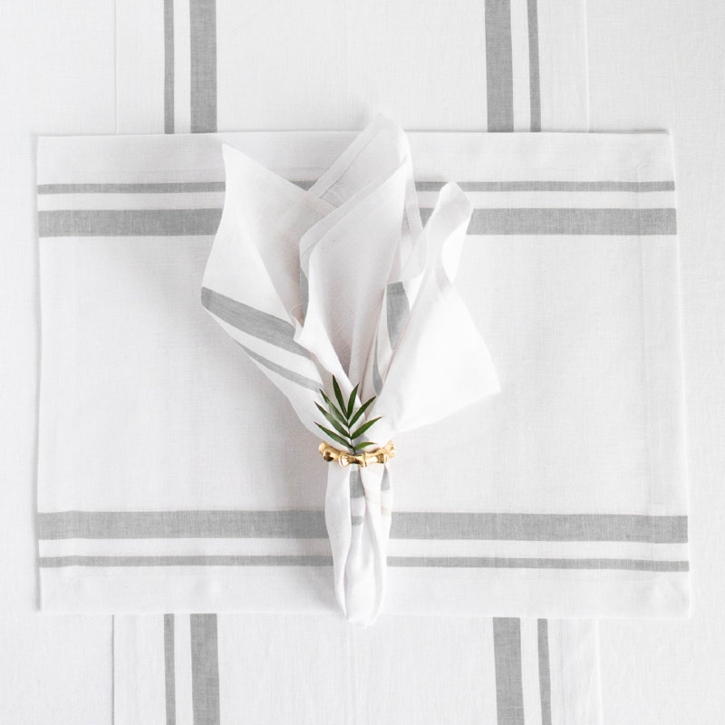 Black and Natural Linen French Stripe Table Runner 14 x 72 Inch
