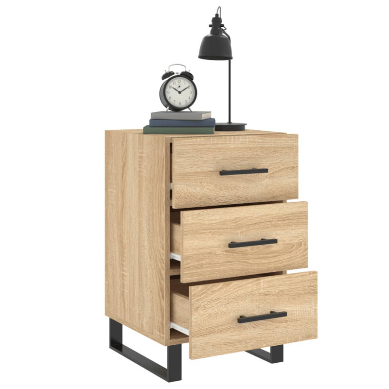 Mazari 40cm W Iron Bedside Table, Sonoma Oak