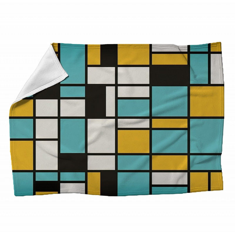 Machine Printed Throw Blanket, 80" L x 60" W, Plaid, Turquoise/Yellow