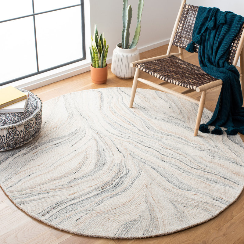 Tapis abstrait en laine et coton touffeté à la main Ymir, Rond 6 pi