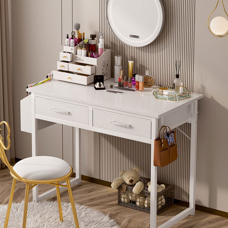 Bureau d'écriture avec tiroirs, H 31,1 po x l 31,5 po x P 17,7 po, Blanc