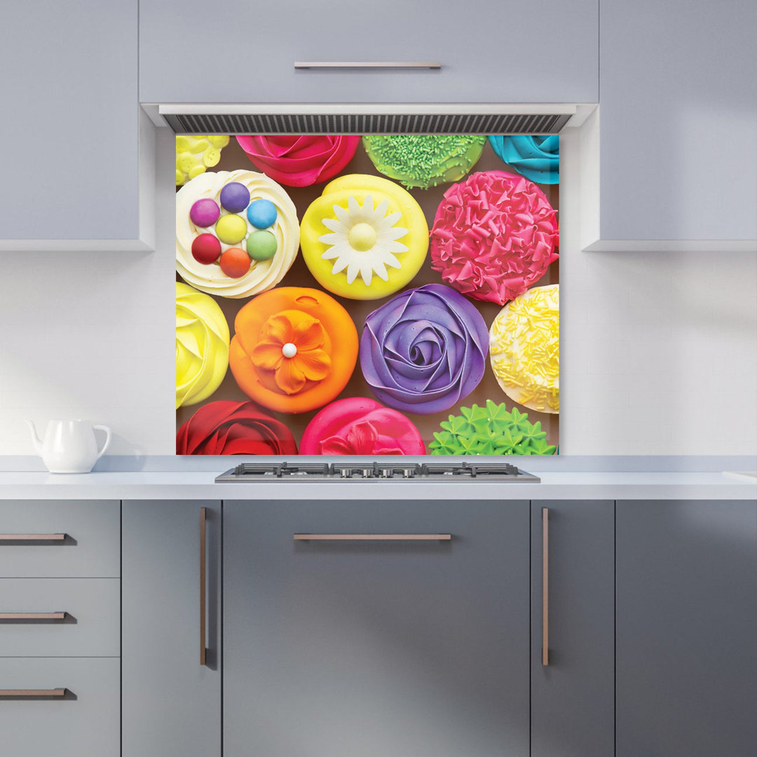 Bright Colourful Cupcakes Premium Glass Kitchen Splashback W600mm x H750mm
