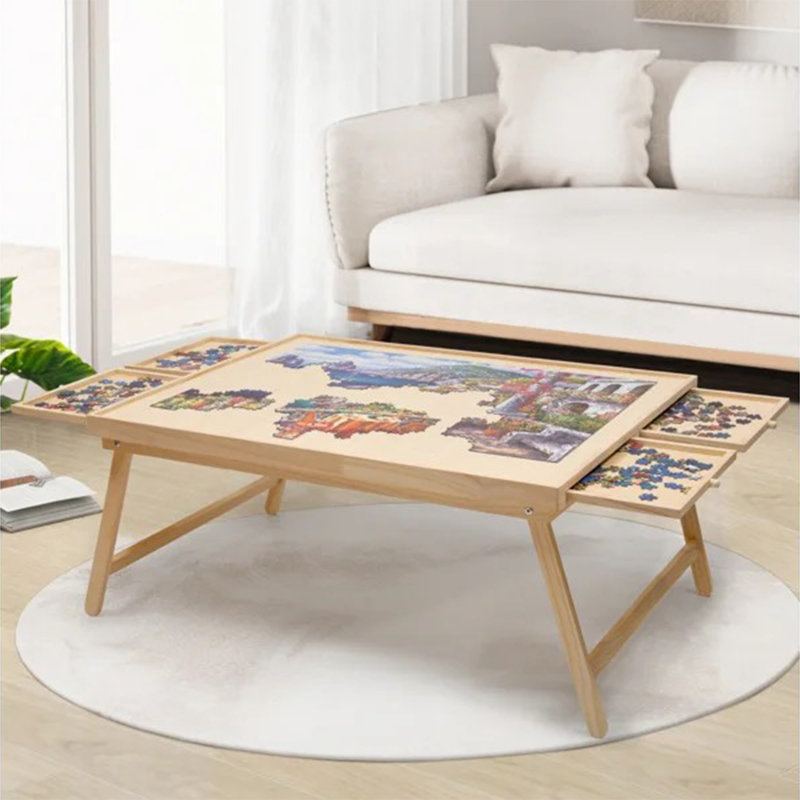 2000PCS Portable Wood Puzzle Table With Legs Jigsaw Puzzle Board With 4 Drawers For Holiday  Gift, 2000PCS