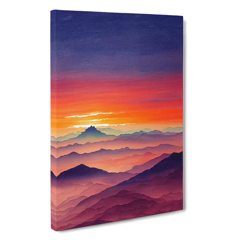 Sunset Over Mountains No.5 - Wrapped Canvas Painting, 50cm H x 35cm W x 3cm D