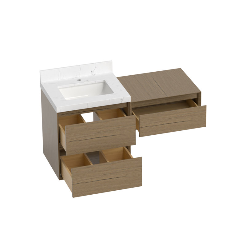 Ensemble de meuble-lavabo mural 48 po avec plateau en pierre reconstituée et armoire de rangement modulaire, L 48 po