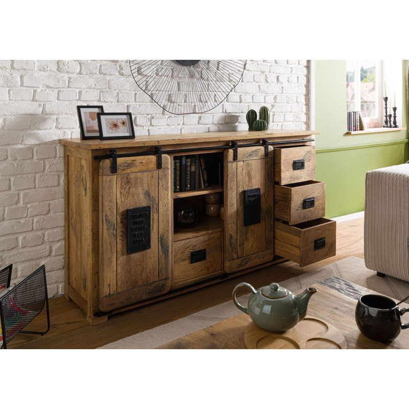 Railway 170cm Solid Wood Sideboard, Natural varnish