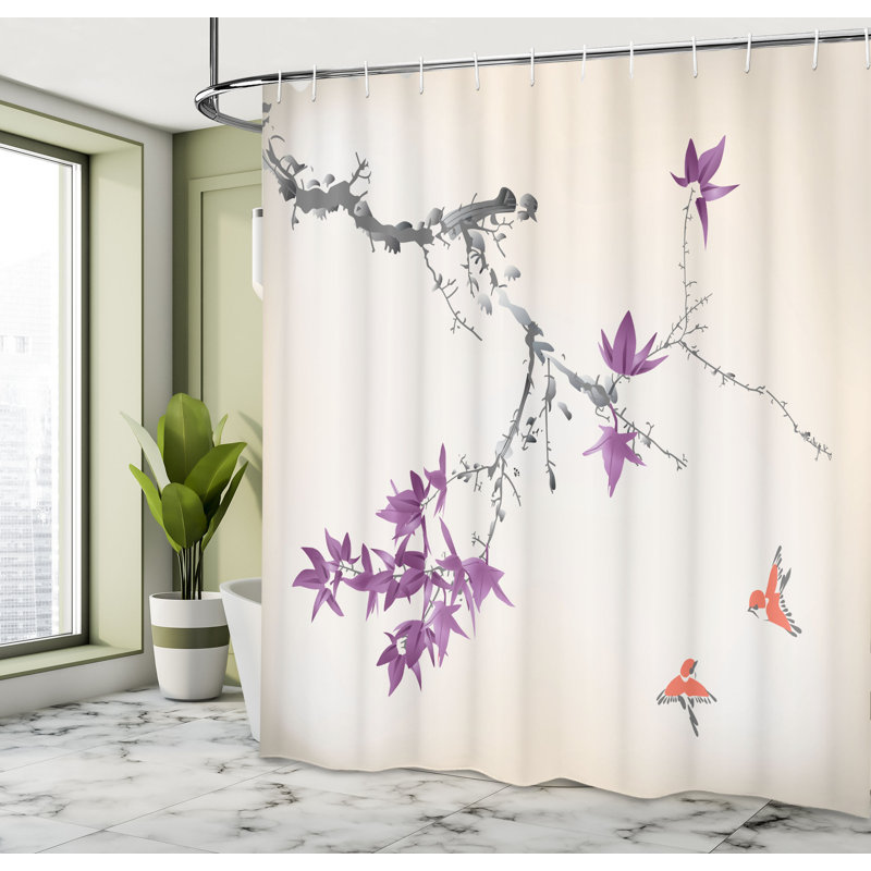 Ensemble de rideau de douche japonais + crochets, H 75 po x l 69 po, Fuchsia pâle