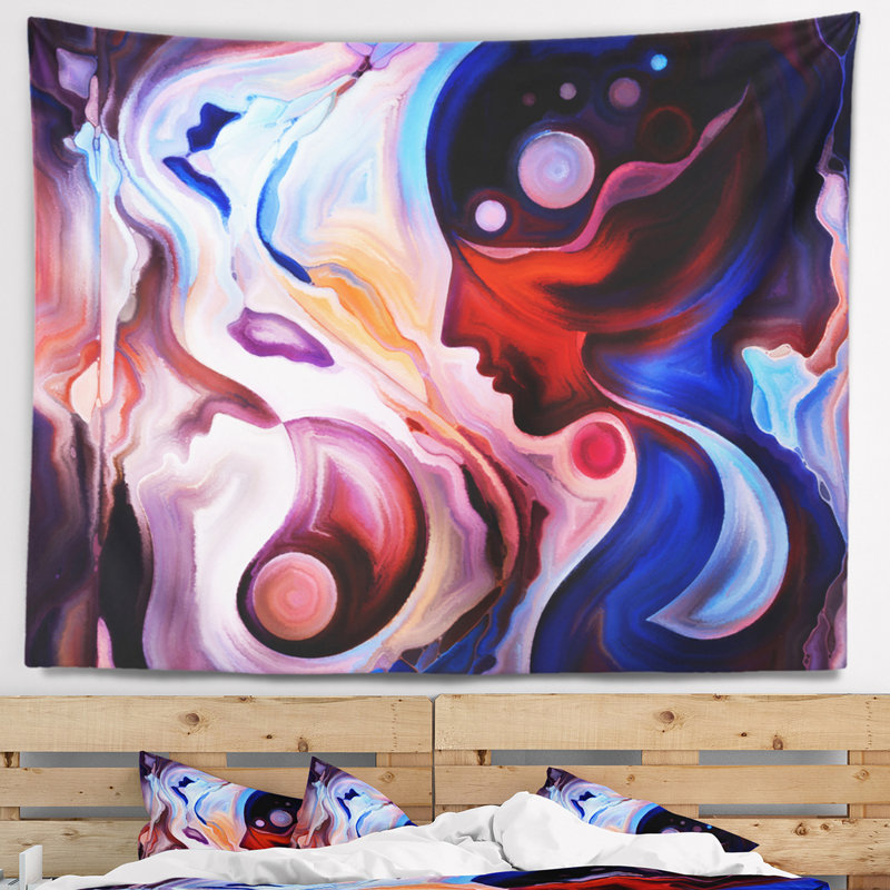 Abstrait regarder femme peinture tapisserie, H 32 po x l 39 po