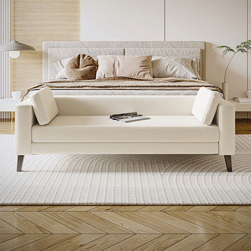 Beige Modern Wood Upholstered  Bedroom and Entry Fabric Long Bench, Beige