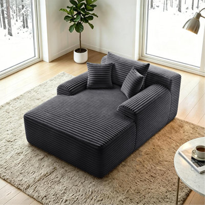 Convertible Chaise Lounge Chair Plush with Wide Armrest & Throw Pillows, Cozy Boneless Sleeper Sofa Bed Armchair, with cup holder,for Living Room, Bed