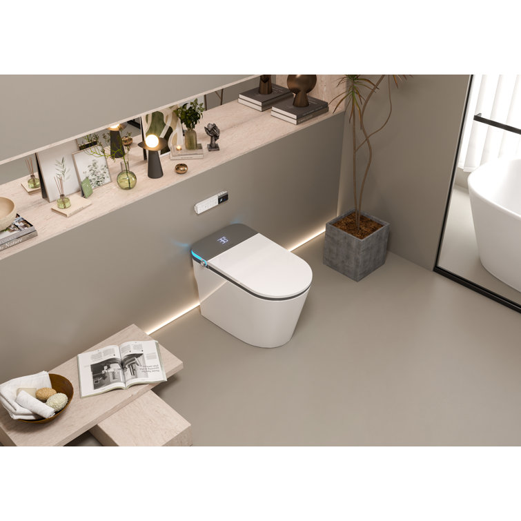 MEJE Simple and Elegant One Piece Smart Toilet, Heated Bidet with Dryer and Warm Water, Auto Flush, Auto Open and Close, with Remote Control, Night Light, White