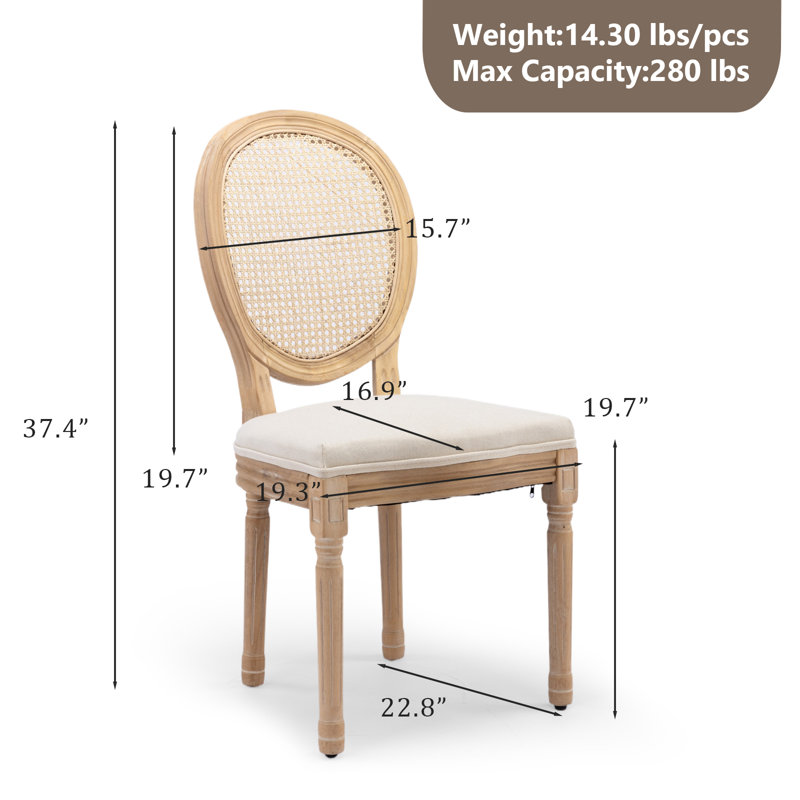 French-Style Farmhouse Dining Chair with Round Backrest, 4, Beige