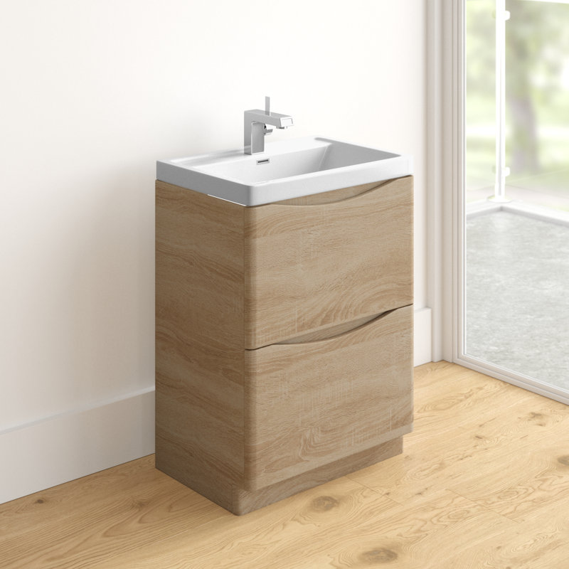 Stanhope 600mm Single Bathroom Vanity with Integrated Resin Basin, Light Oak