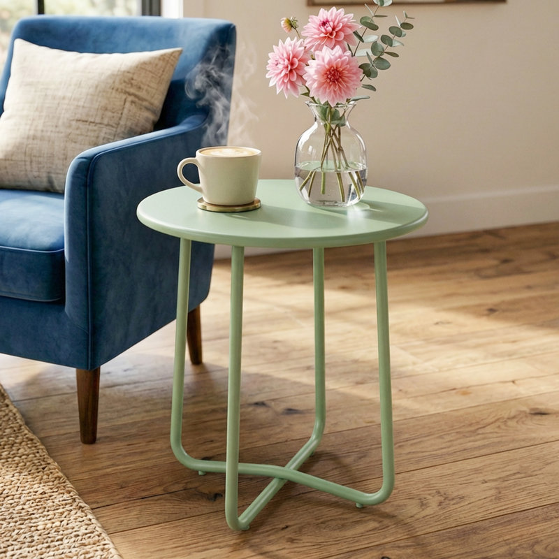 Round Metal Outdoor Side Table , 48cm cm W 48cm cm D, Green