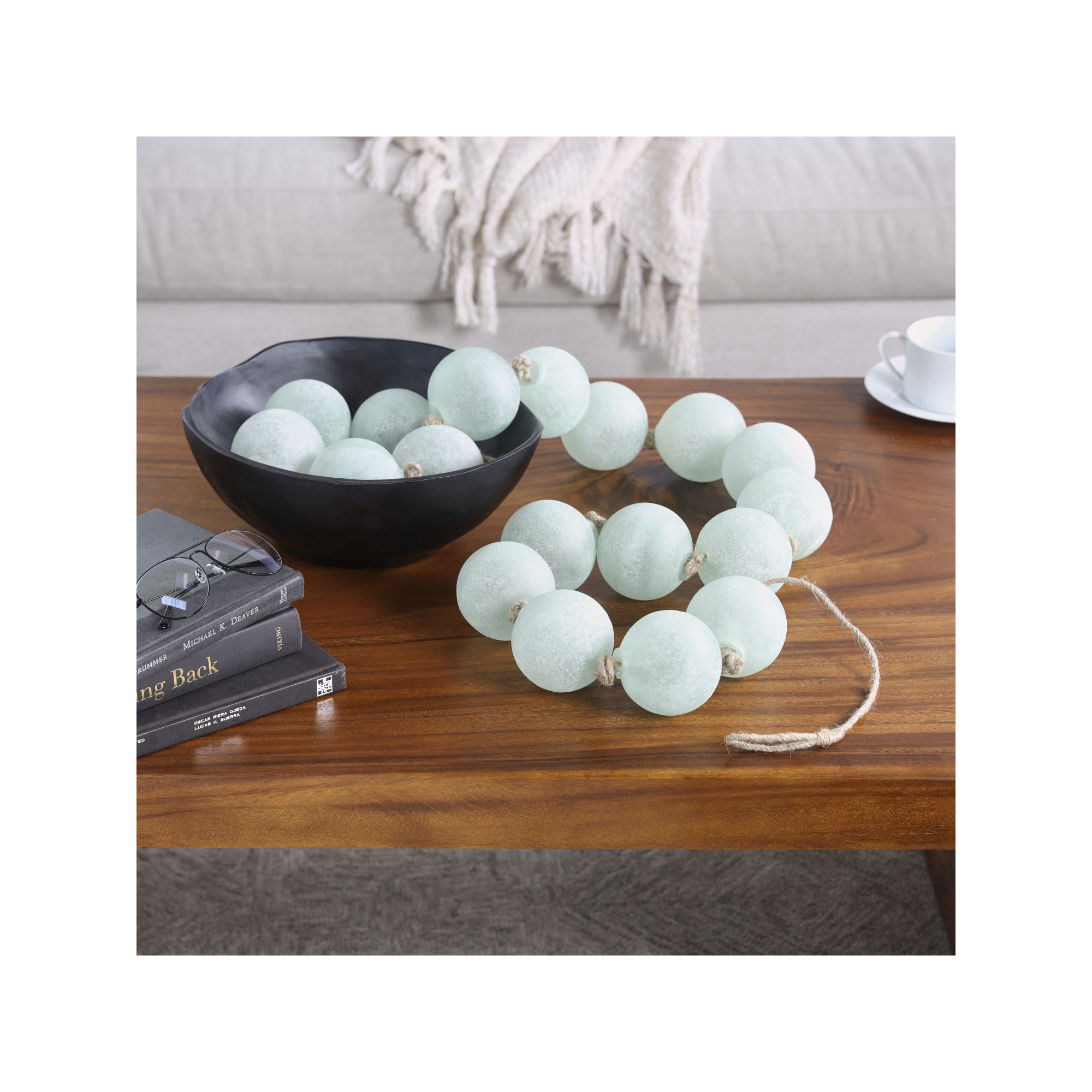 Pearl Glass Garland, Teal, 90" L