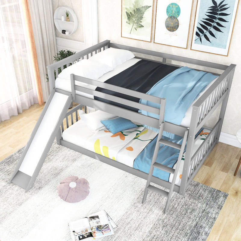 Full Over Bunk Bed, Gray - With Foldable And Removable Slide Construction Bed Detachable ,, Gray