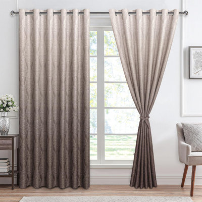 2 Panels Ombre Damask 85% Blackout Curtains Vintage Gradient Patterned Curtains for Bedroom Living Room, Thermal Insulated Noise Reducing Grommet Drapes with Tiebacks