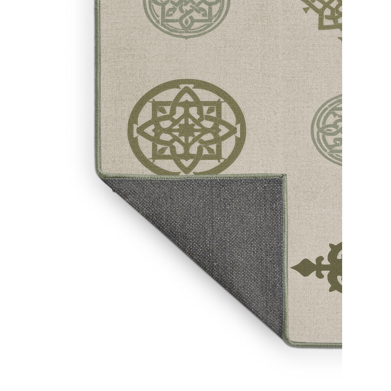 Tapis moelleux moelleux à motif abstrait moderne et contemporain beige Feeney St Patties - reliure vert sauge, 4 x 6