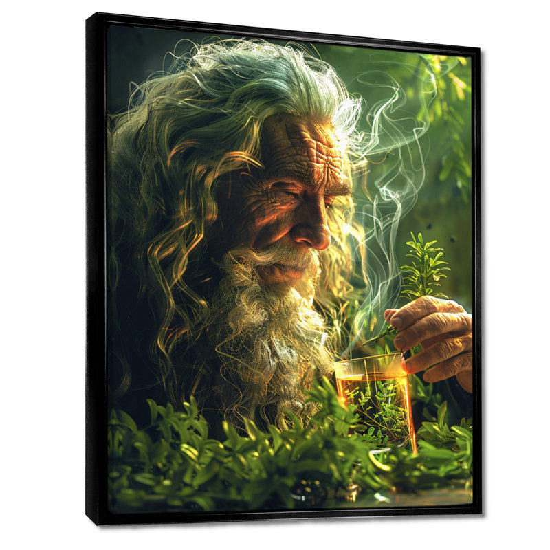 Plante, esprit guérisseur, art mural chaman, H 20 po x l 12 po x P 1 po, Cadre flottant noir
