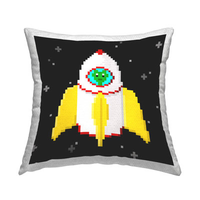 Pixel Alien in Space Outdoor Printed Pillow by June Erica Vess
