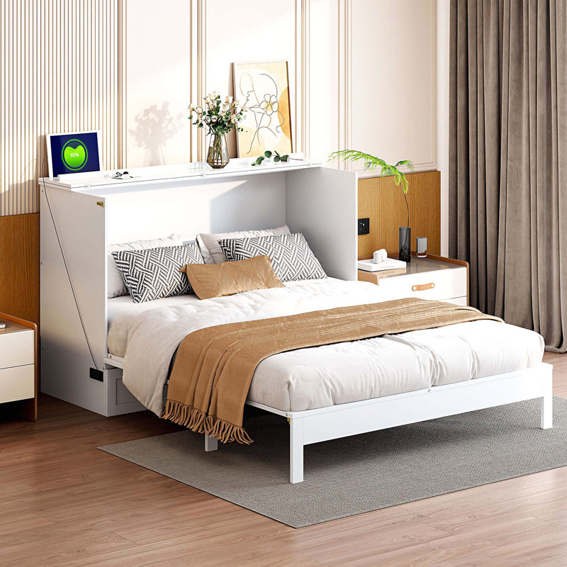 Lit escamotable avec grands tiroirs Murphy, Lit double, Blanc