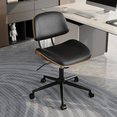 Modern 360° Swivel Faux Leather Home Office Chair with Armrests and Walnut Back by George Oliver