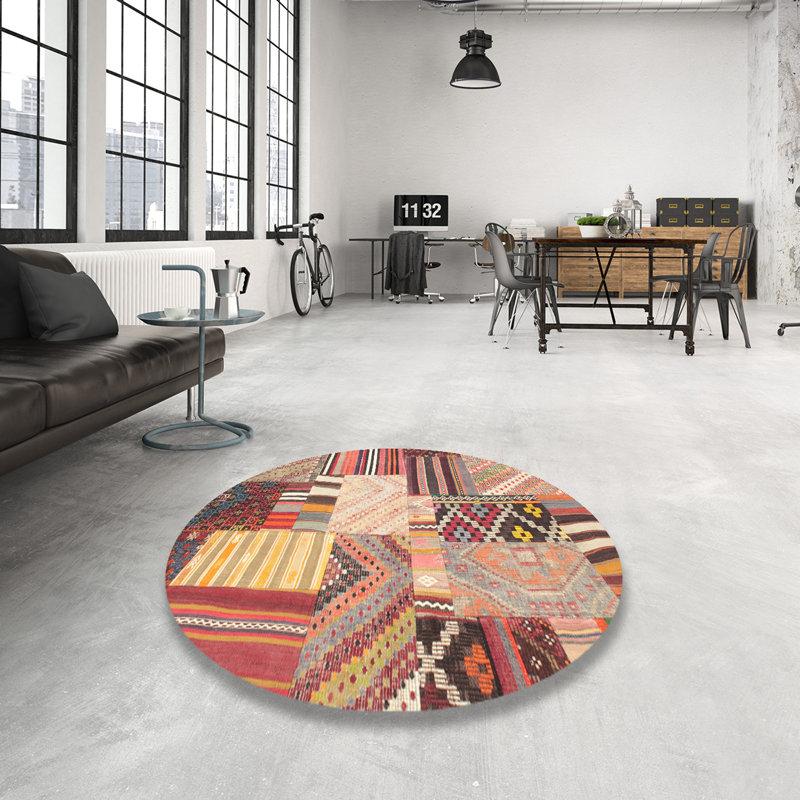 Tapis contemporain rouge / orange, Rond 8 pi