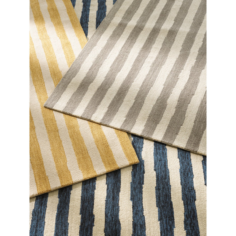 Silas Stripe Gold Hand Micro Hooked Wool Rug, Runner 2'6" x 8'