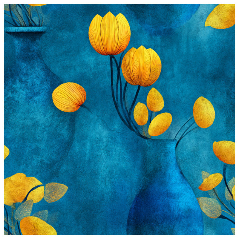 Housse de couette contemporaine fleurs jaunes, Grand lit