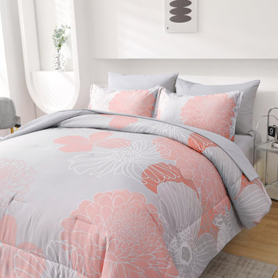 7 Piece Floral Comforter Set Soft Microfiber Bedding Set with Comforter Pillowcases Pillow Shams Sheets