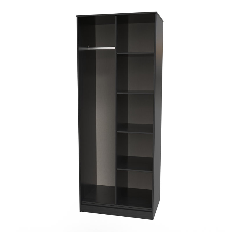 Fully Assembled 2 Door Wardrobe, 182.5cm H x 74cm W x 53cm D, Black