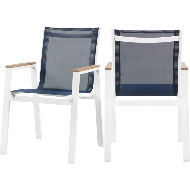 Lajoy Premium All-Weather Wicker Outdoor Stacking Dining Armchair, Navy, White , Brown