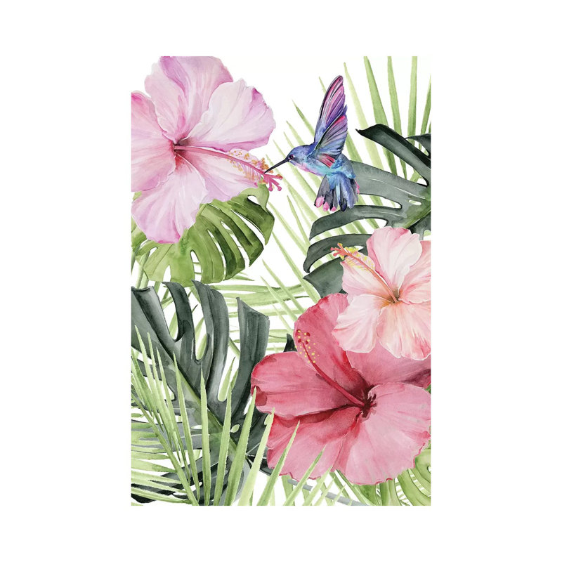 Hibiscus & Hummingbird I by Jennifer Paxton Parker - Wrapped Canvas Painting, 66.04 cm H x 45.72 cm W x 1.91 cm D