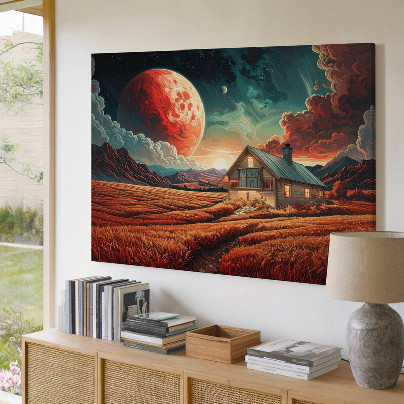 Toile dorée «Alien Field», toile sous la planète brillante, art mural sur toile, prêt à accrocher, H 9 po x l 12 po
