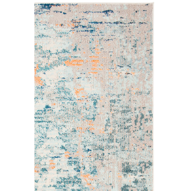 Tapis abstrait bleu / beige / orange Riccio, Tapis de couloir 2 pi 2 po x 10 pi